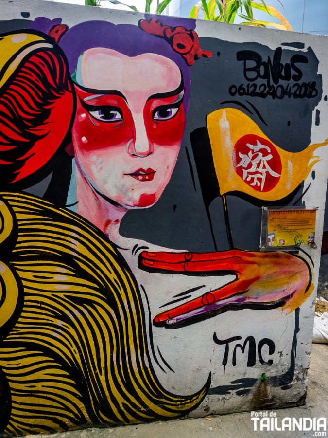 Mural en el mercado Talad Noi de Bangkok